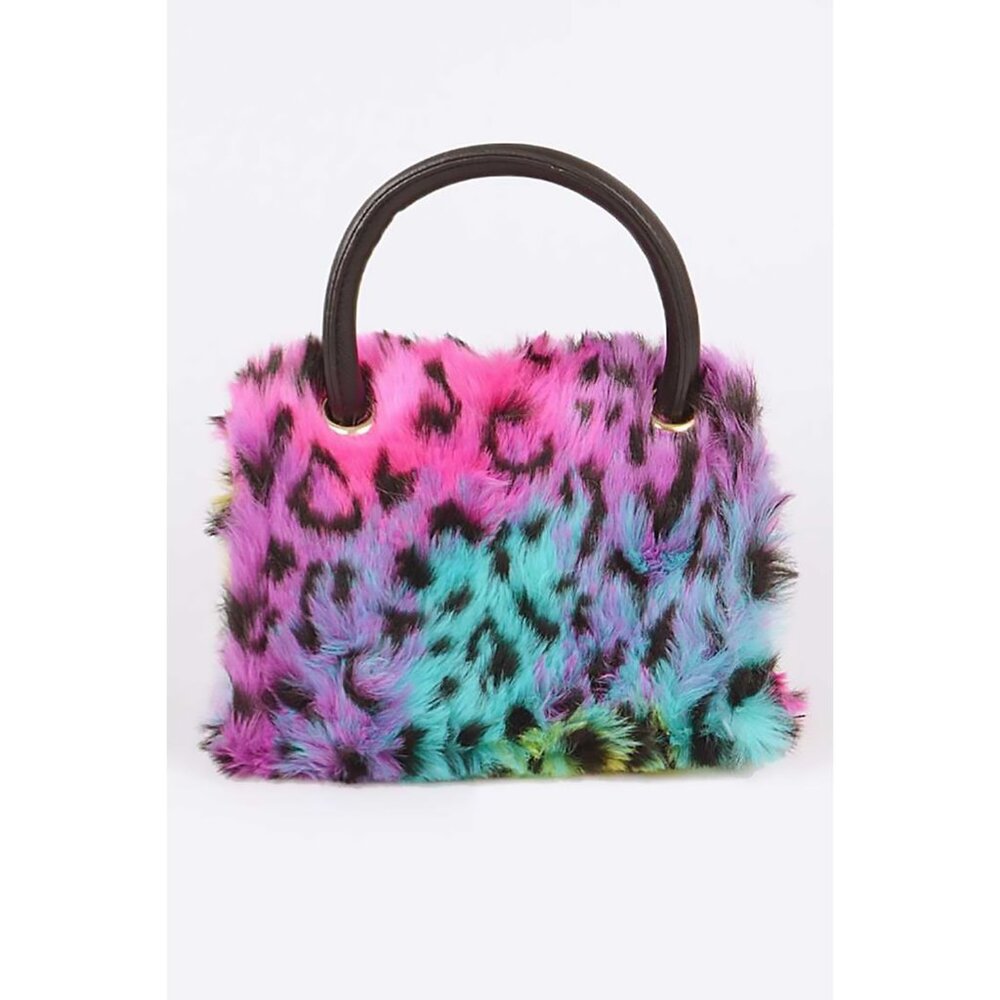 Mix Leopard Print Faux Fur Iconic Swing Bag/Clutch Purse - Picture 1 of 5